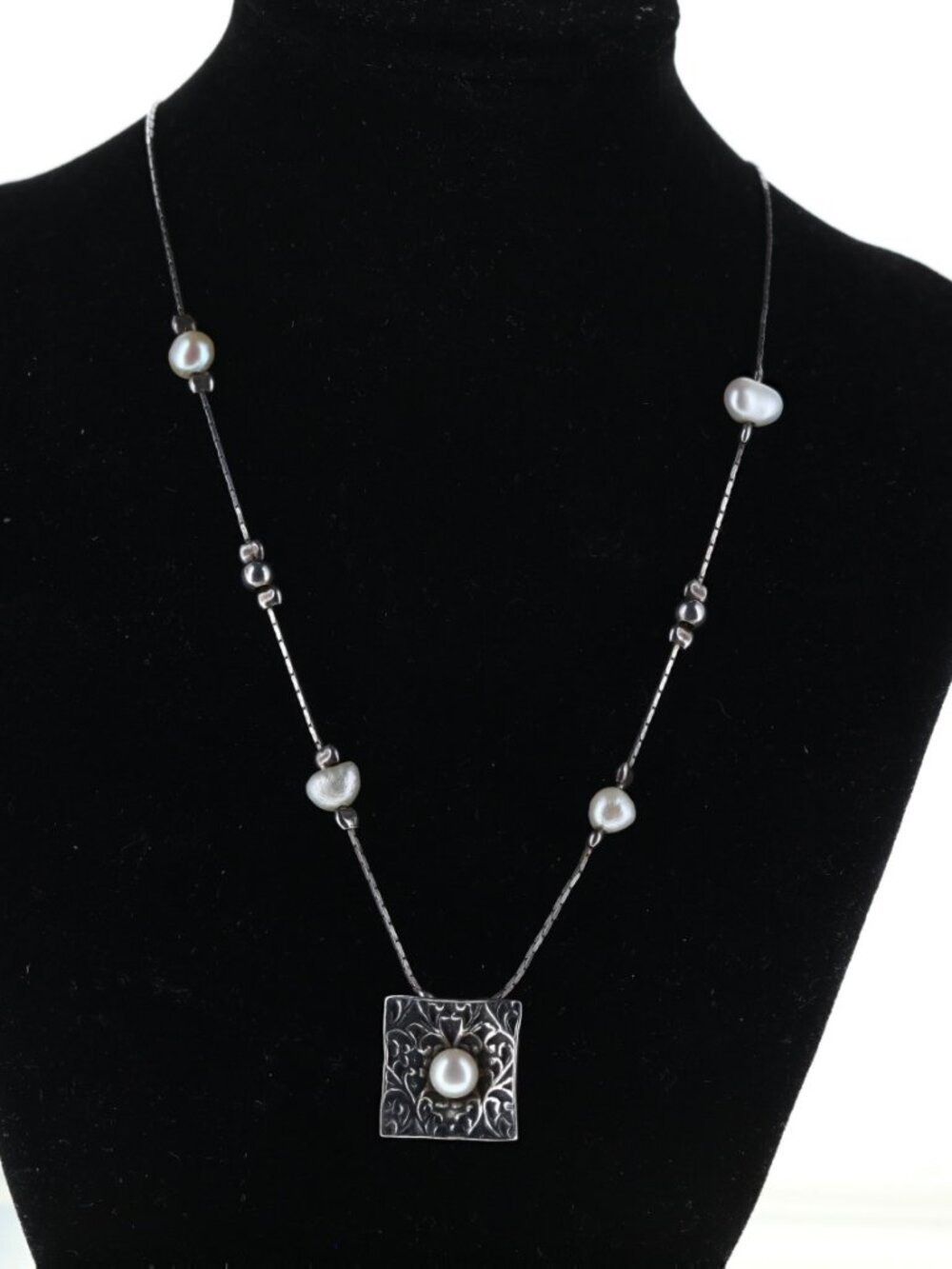Vintage Shabool Didae Israel Sterling Silver Pearl Pendant Necklace